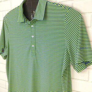 Ralph Lauren Sport Golf Polo Shirt Med Striped 3 Button Pullover Green Navy Blue